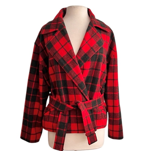 The Limited Plaid Coat Moto Wool Jacket Crop M Medium L Large - Picture 2 of 7